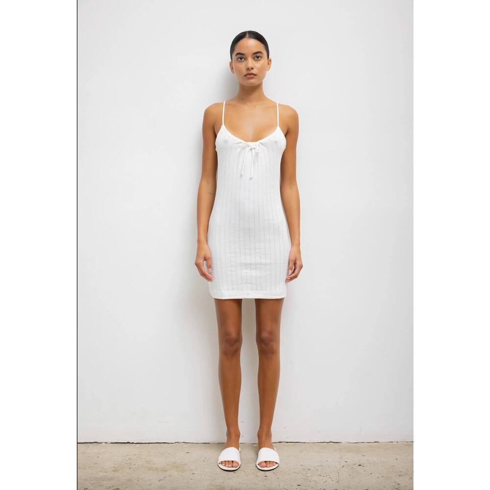 LESET White Pointelle Tie Front Mini Dress – Large